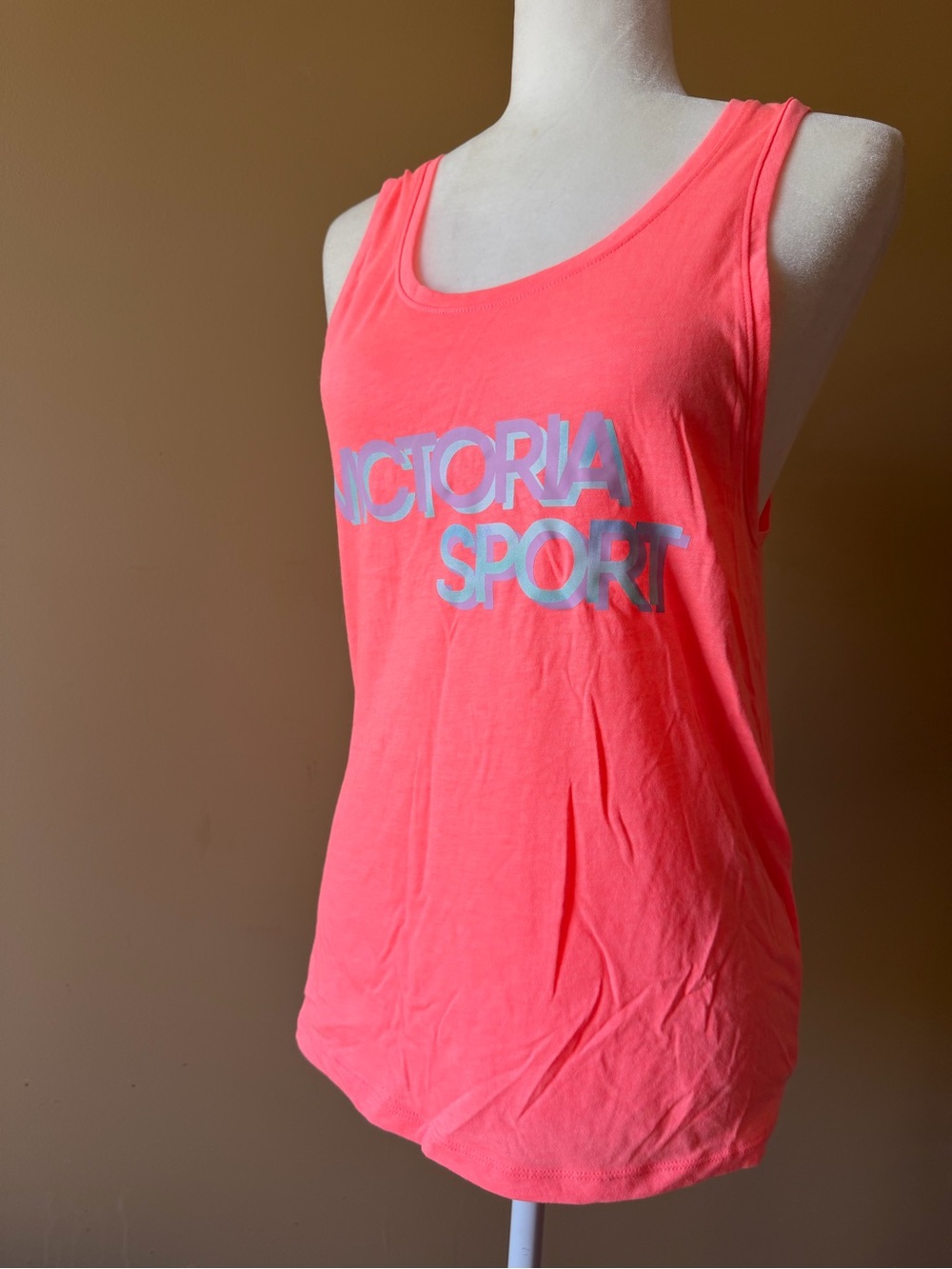 Victoria Sport Neon Coral Open Keyhole Tie Back Workout Tank Top Women's XS